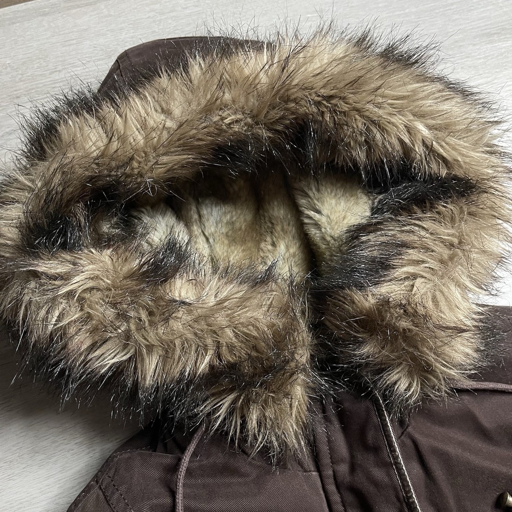 Vintage Y2K Abercrombie & Fitch Parka Jacket Faux Fur Hooded Lined Womens Size L - Picture 2 of 16